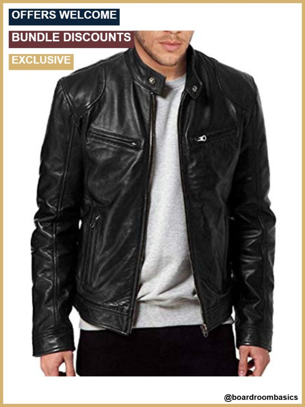 Genuine Lambskin Leather Biker Jacket Men's